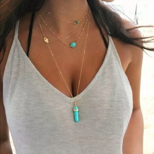 LADIES 4 LAYERS BOHO FASHION TURQUOISE NECKLACE